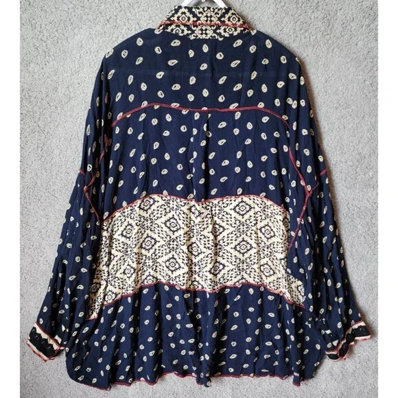 We Be Bop Women's Long Sleeve Button Up Top Multi Print Oversized Lagenlook Sz 2 - Picture 10 of 11